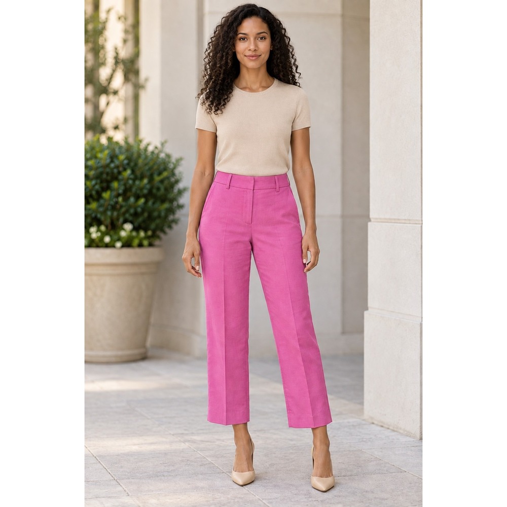 J.Crew Peyton 2 Pink Linen Blend Cropped Pants Straight Leg Preppy Career Casual